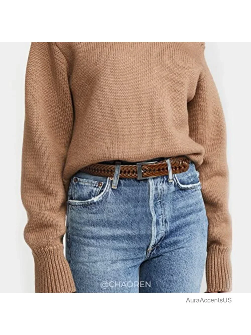 Genuine Leather Woven Braided Belt - Adjustable, Dress & Casual
